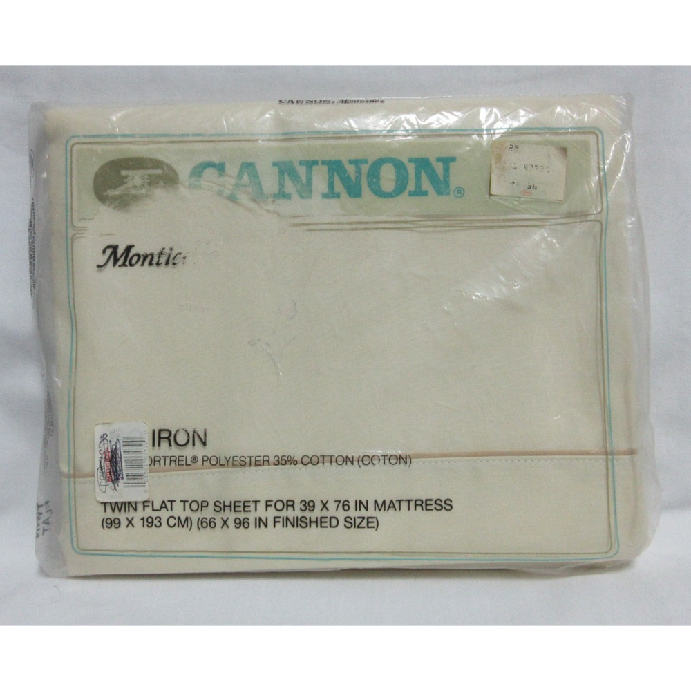 Vintage CANNON MONTICELLO Off White Twin No Iron Flat Sheet NOS USA 39x76"